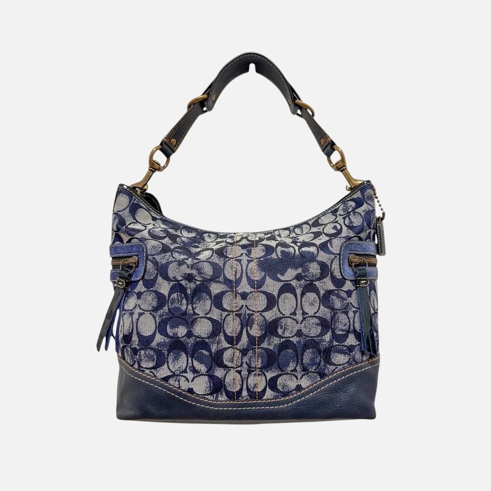 Coach Signature Denim Hobo Shoulder Bag Canvas Navy Y2K Vintage 2183